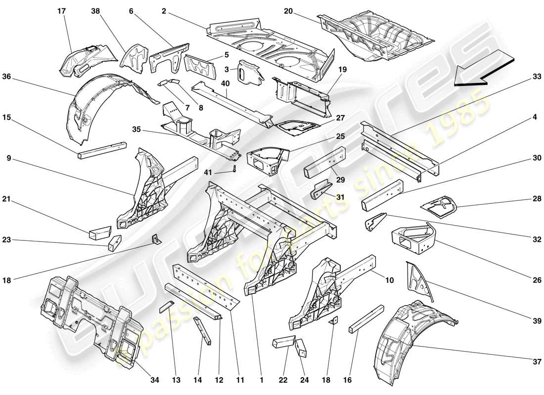 ferrari 599 gto (europe) structures and elements, rear of vehicle part diagram