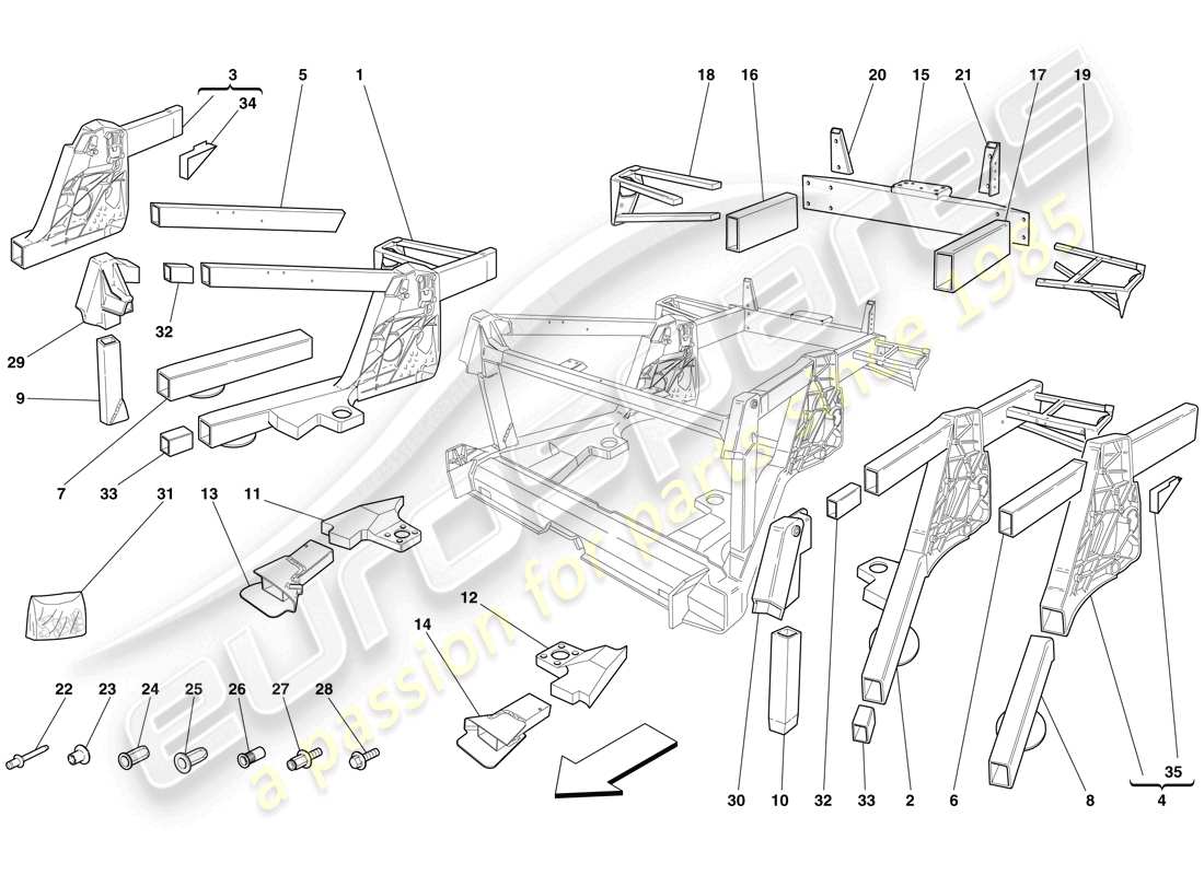 ferrari f430 spider (europe) chassis - rear element subassemblies parts diagram