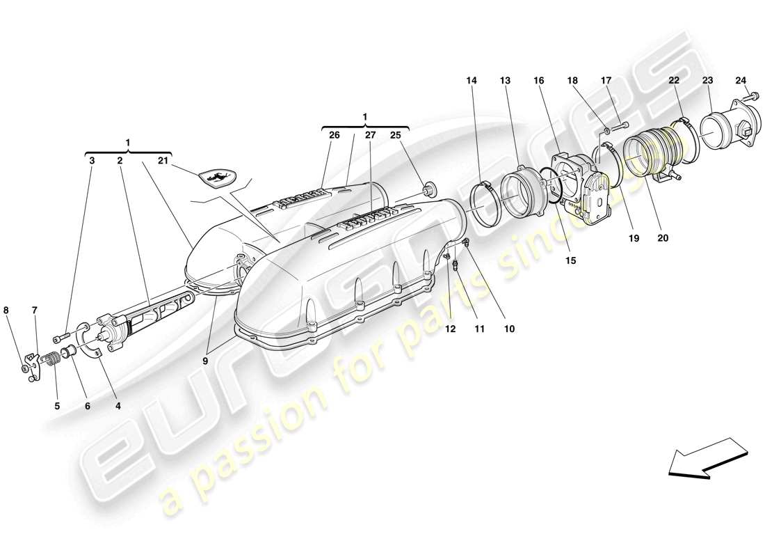 ferrari f430 spider (europe) intake manifold cover part diagram