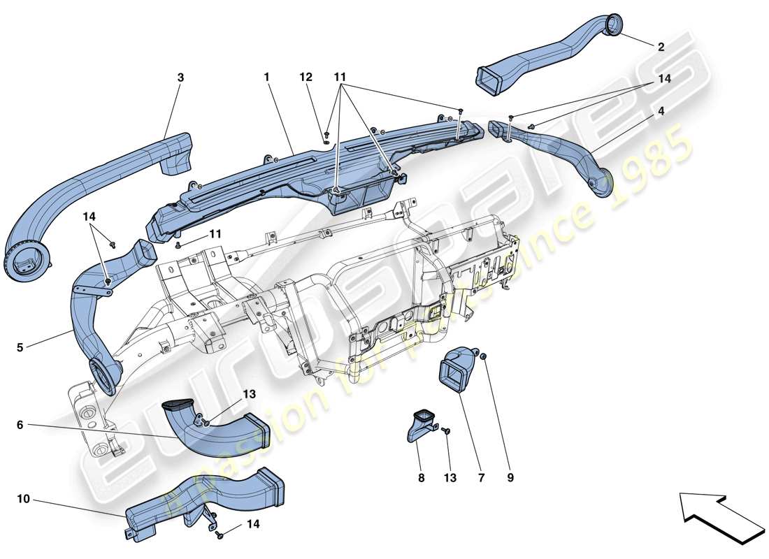 ferrari f12 tdf (rhd) dashboard air ducts parts diagram