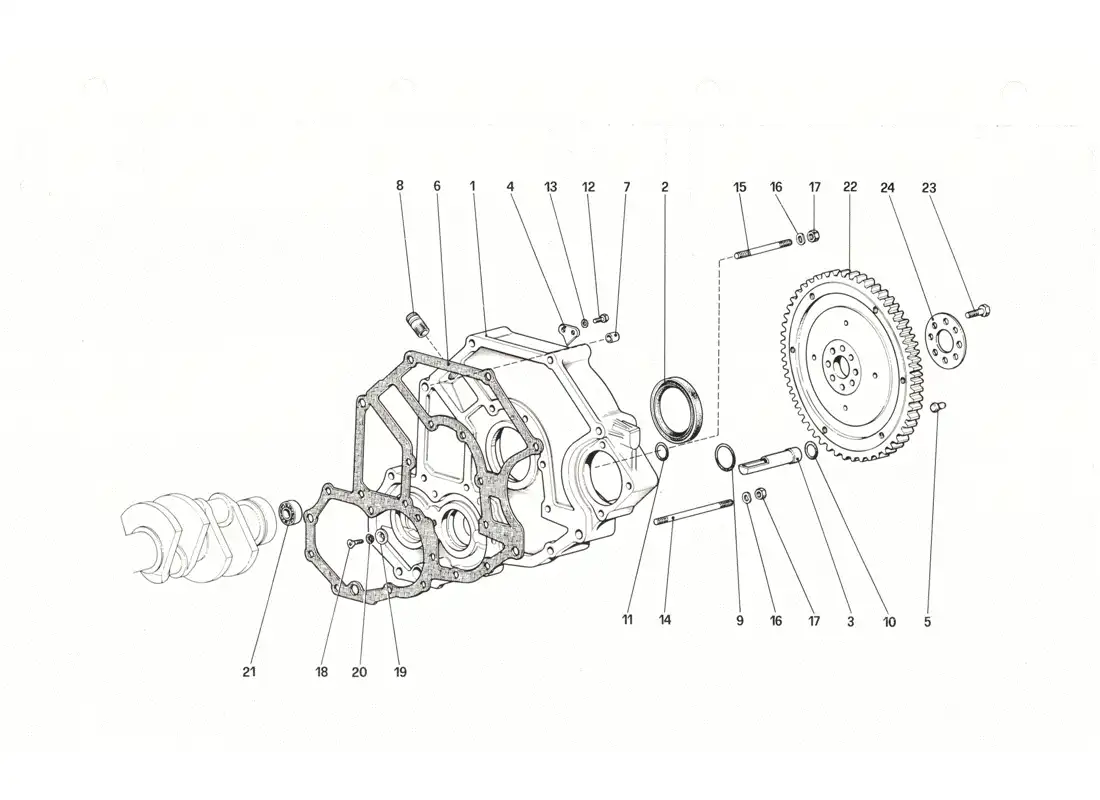 ferrari 208 gtb gts flywheel and clutch housing spacer parts diagram