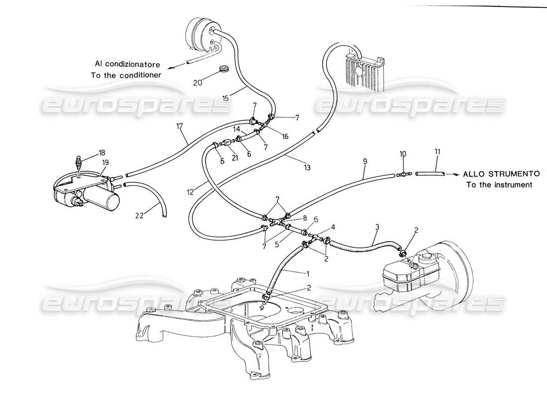 maserati biturbo spider evaporation system (lh steering without lambda feeler) part diagram