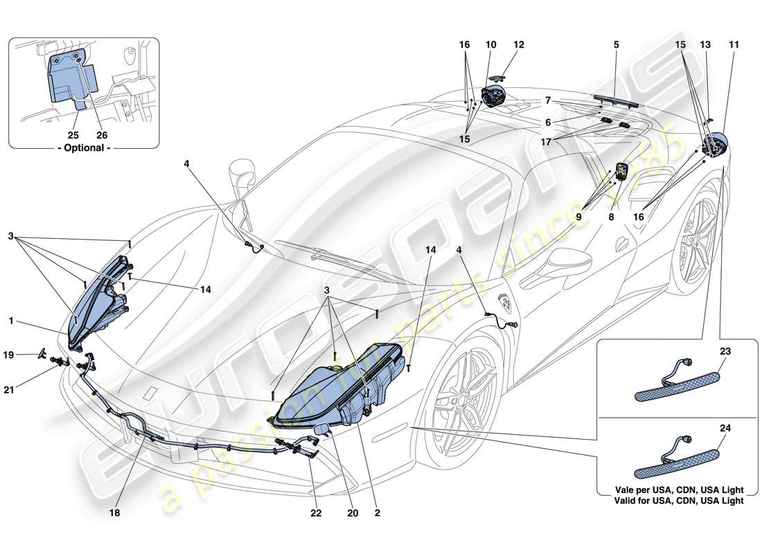 ferrari 488 spider (usa) headlights and taillights parts diagram