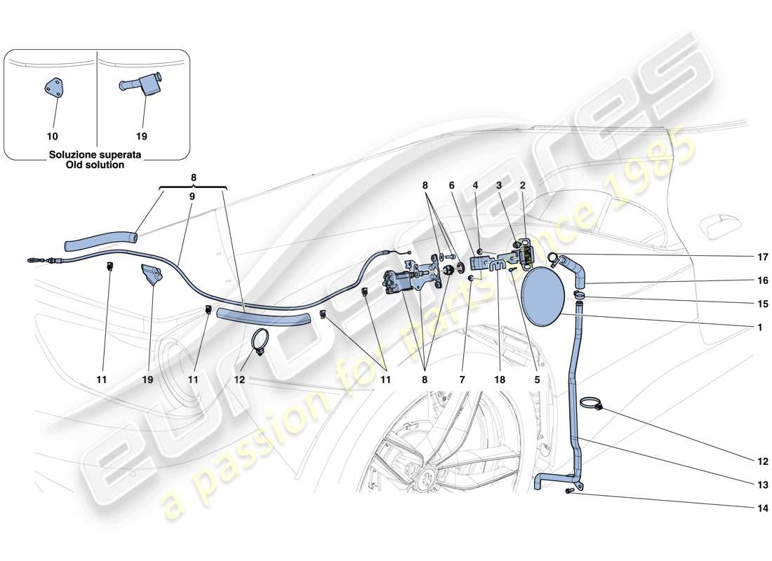 ferrari 488 spider (usa) fuel filler flap and controls parts diagram