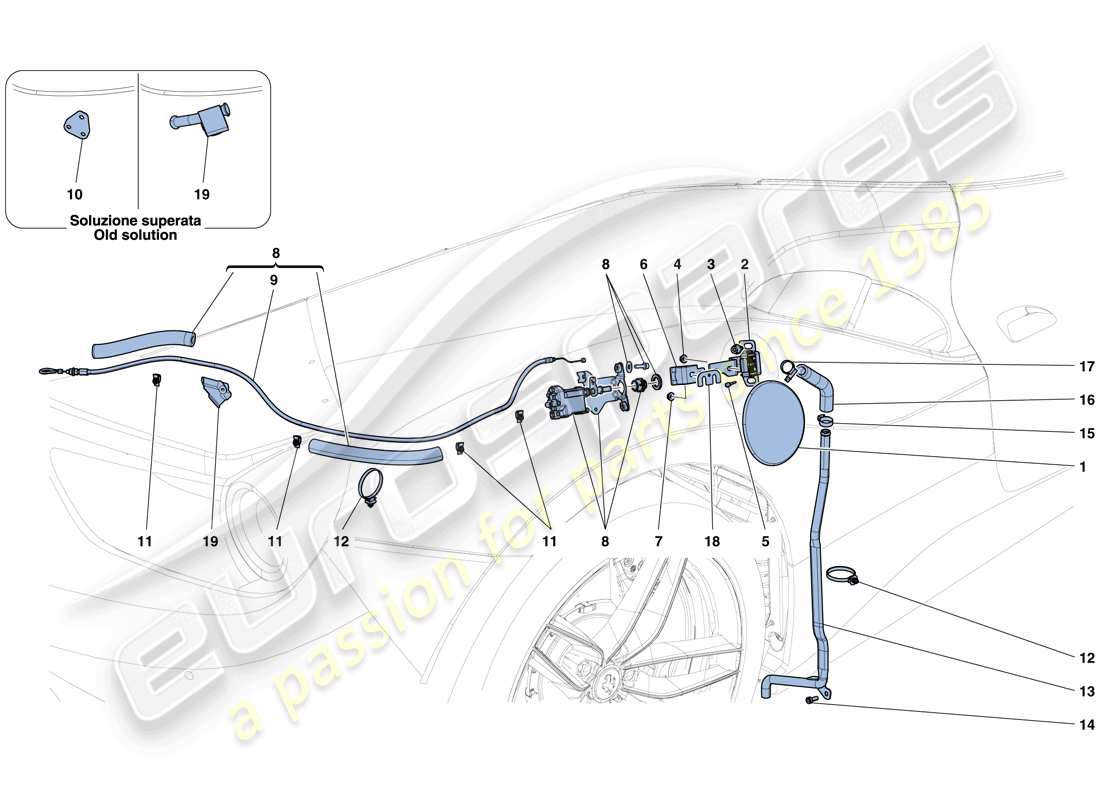 ferrari 488 spider (usa) fuel filler flap and controls part diagram