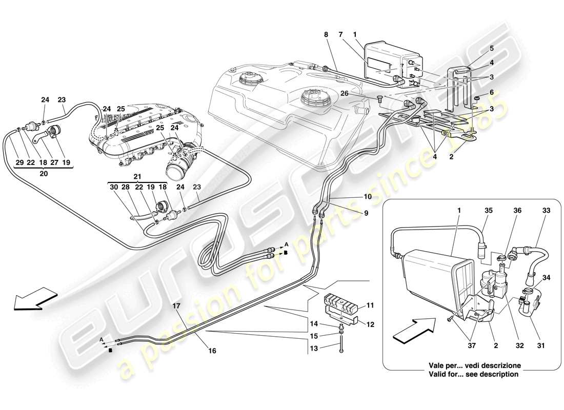 ferrari 599 gto (europe) evaporative emissions control system part diagram