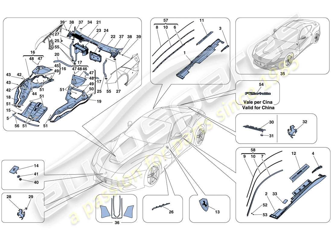 ferrari f12 berlinetta (usa) shields - external trim parts diagram