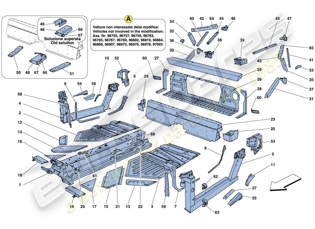 ferrari 458 italia (usa) central elements and panels parts diagram