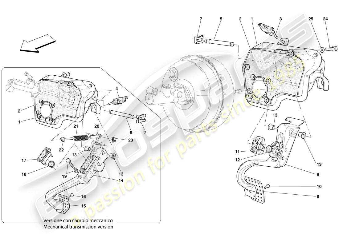 ferrari 599 gtb fiorano (rhd) pedal board part diagram