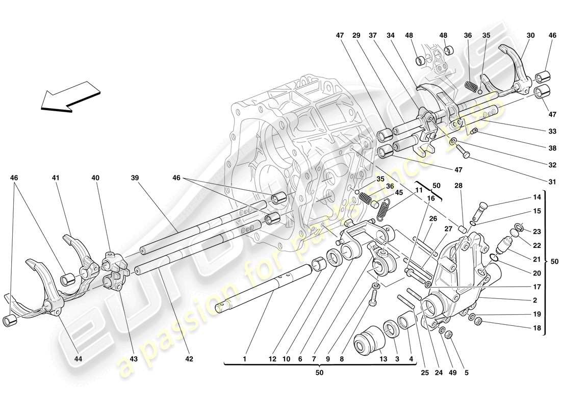 ferrari 612 scaglietti (rhd) internal gearbox controls part diagram