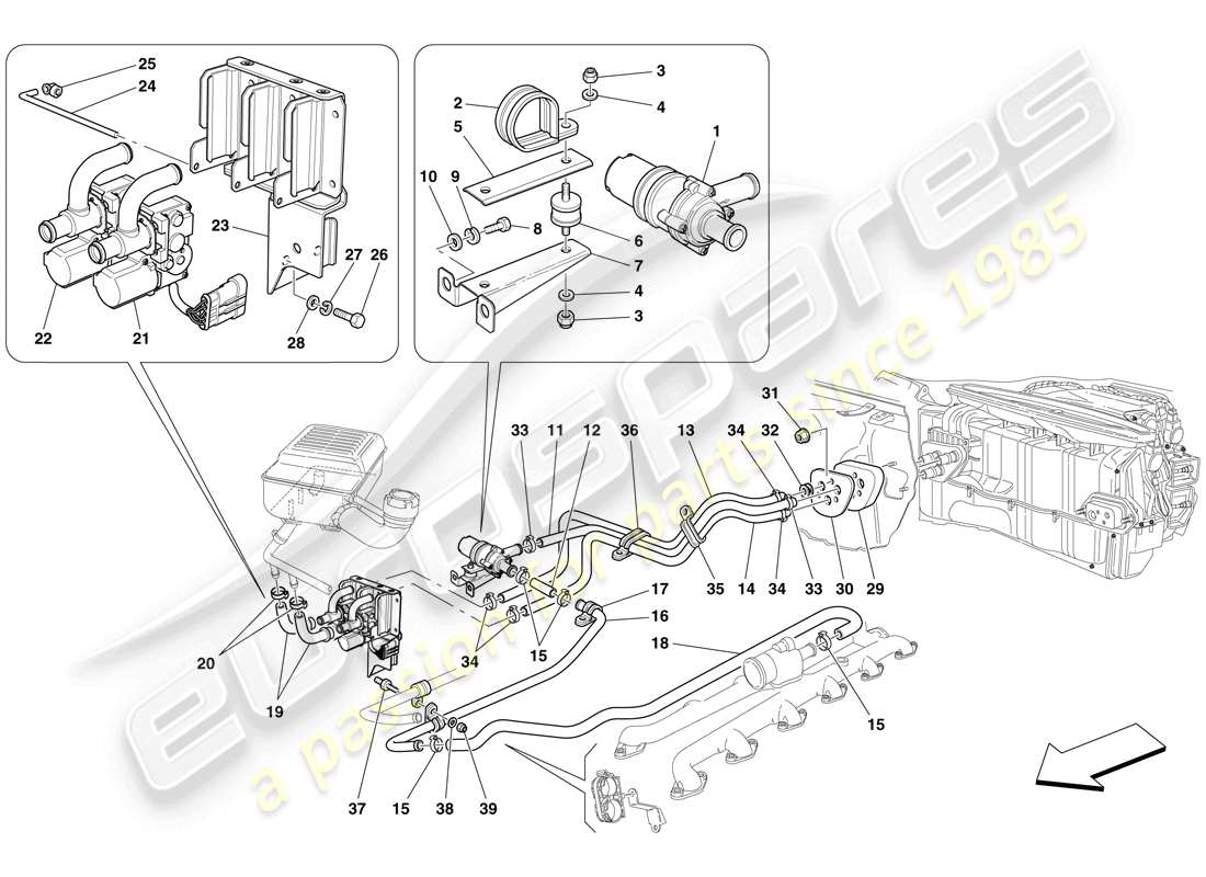 ferrari 612 scaglietti (usa) ac system - water pipes parts diagram
