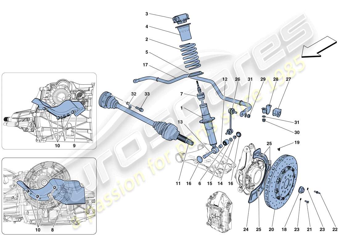 ferrari f12 tdf (rhd) rear suspension - shock absorber and brake disc parts diagram