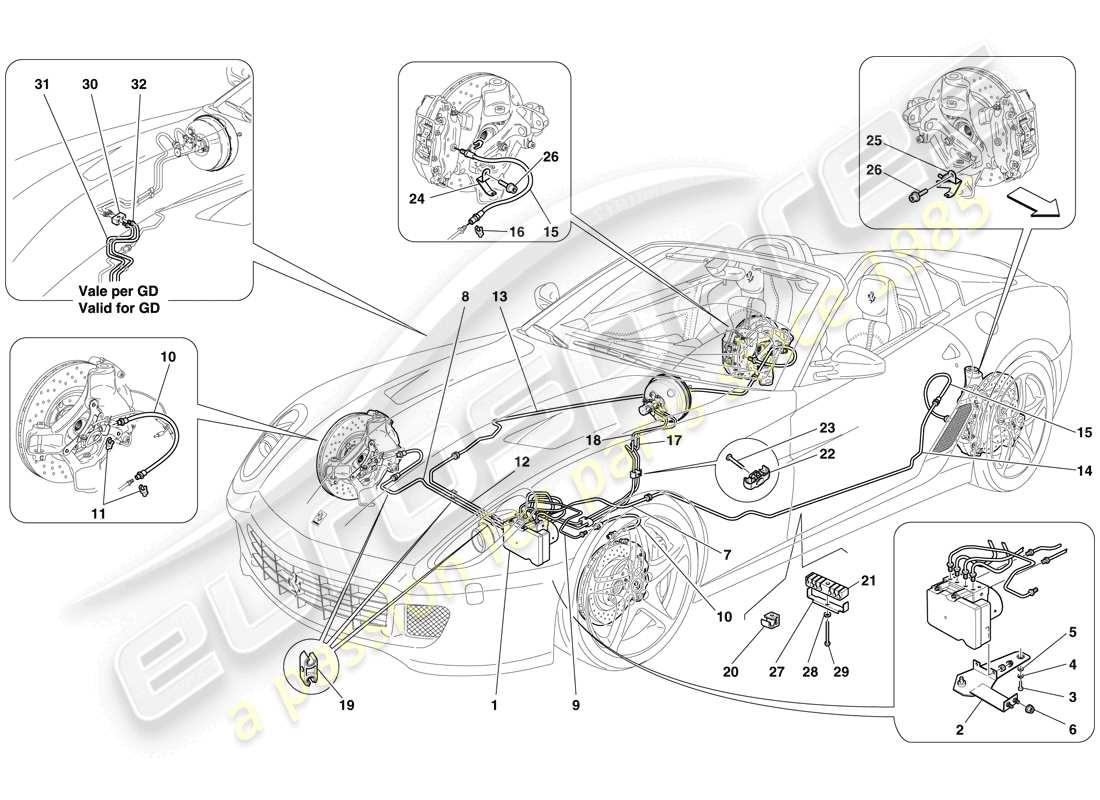 ferrari 599 sa aperta (europe) brake system parts diagram