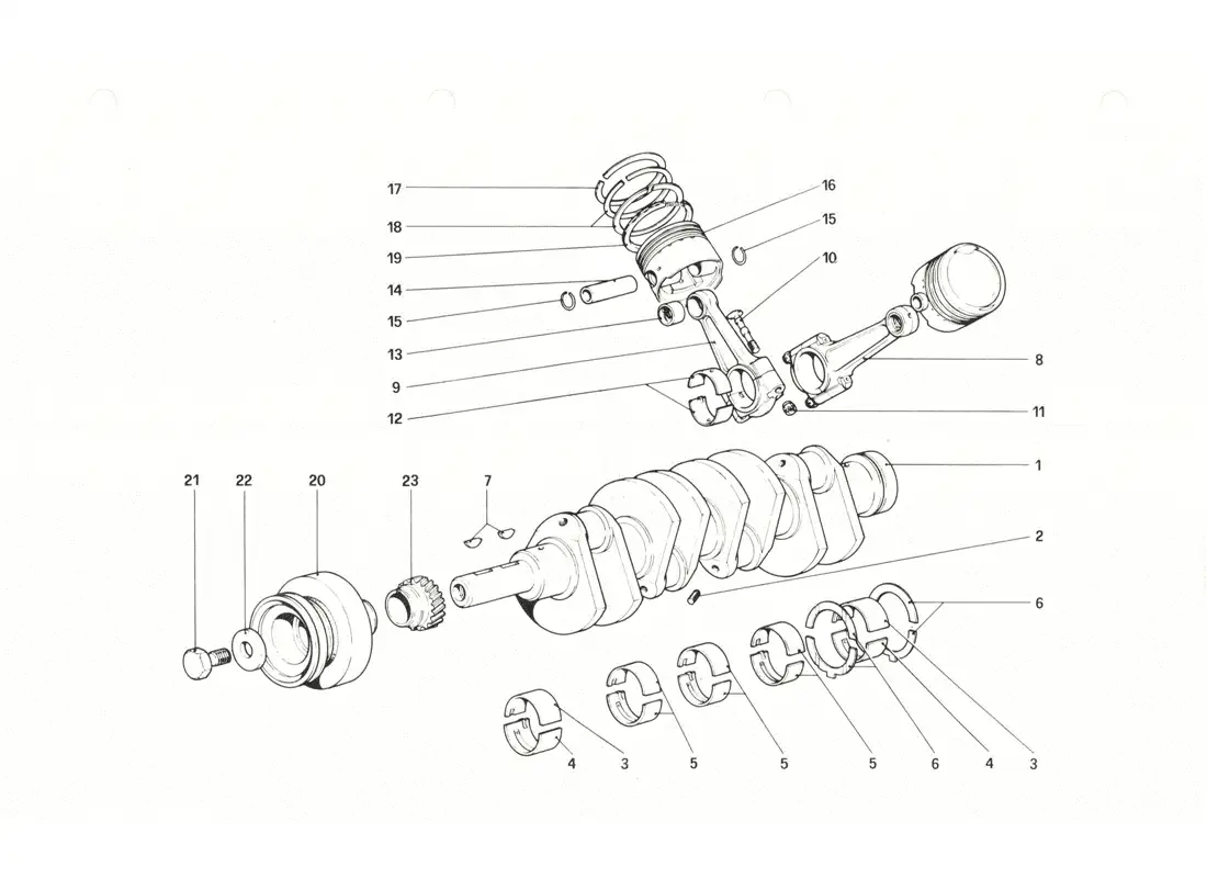 ferrari 208 gtb gts crankshaft - connecting rods and pistons parts diagram
