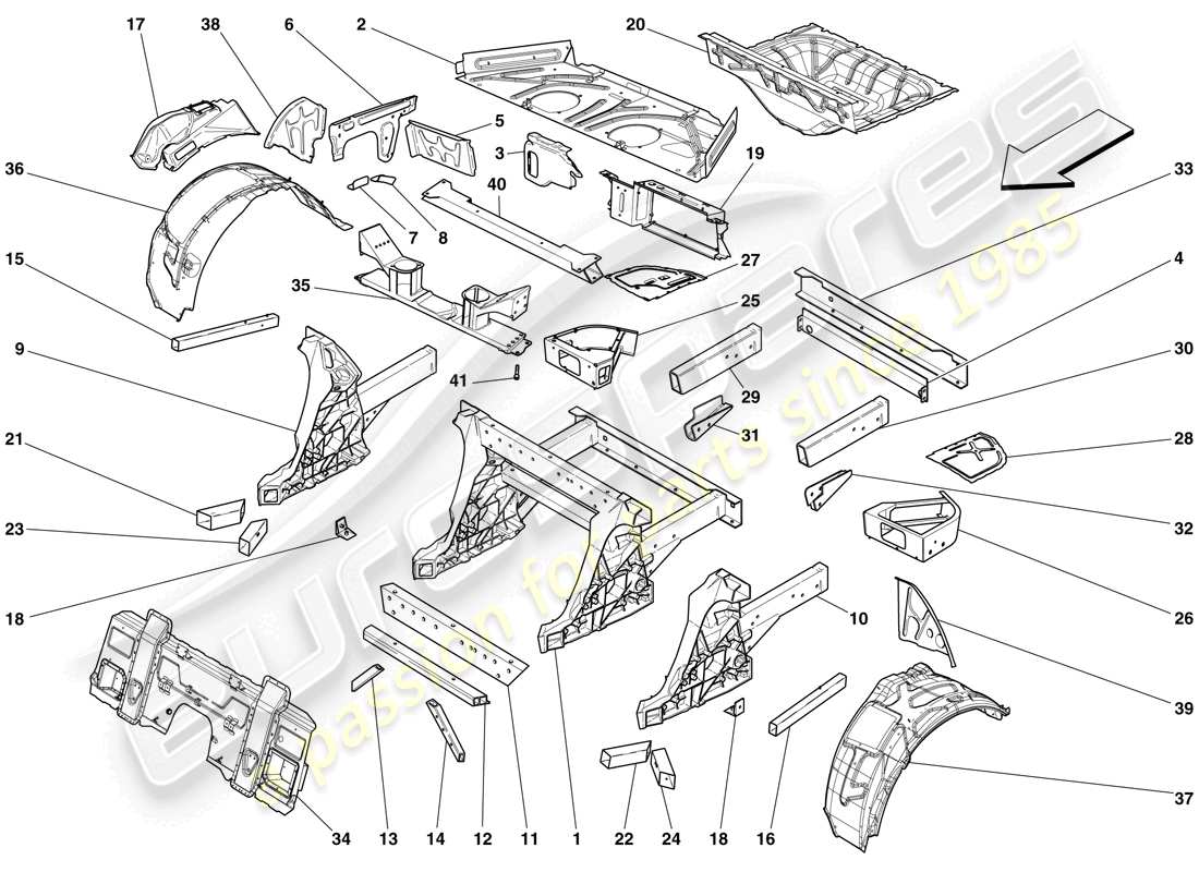 ferrari 599 gto (usa) structures and elements, rear of vehicle parts diagram
