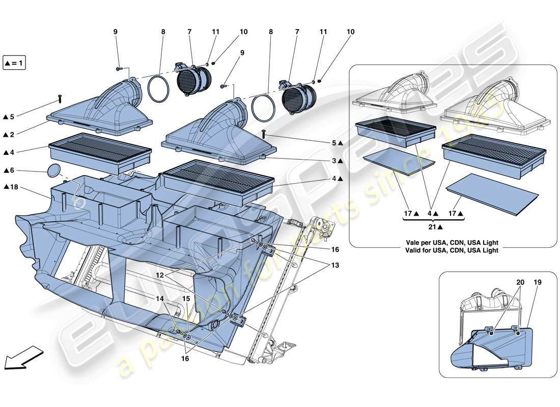 ferrari california t (europe) air filter, air intake and ducts parts diagram