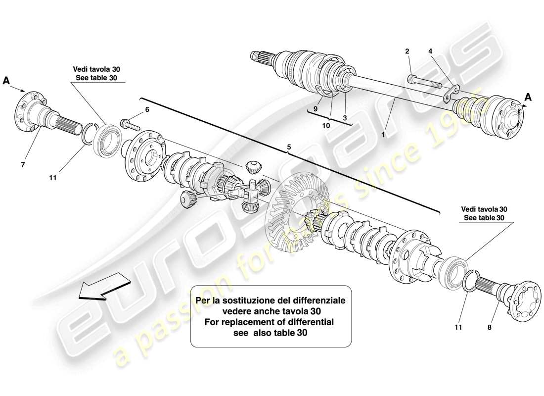 ferrari 612 sessanta (rhd) differential and axle shaft parts diagram