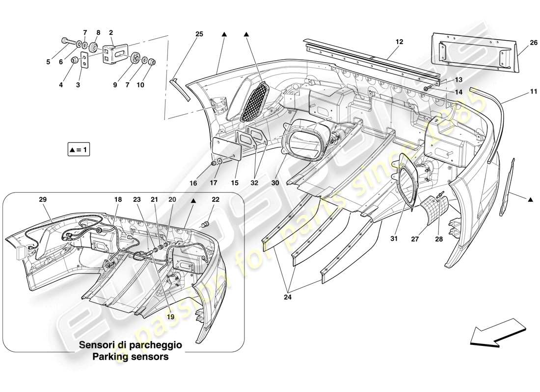 ferrari 599 gto (europe) rear bumper parts diagram
