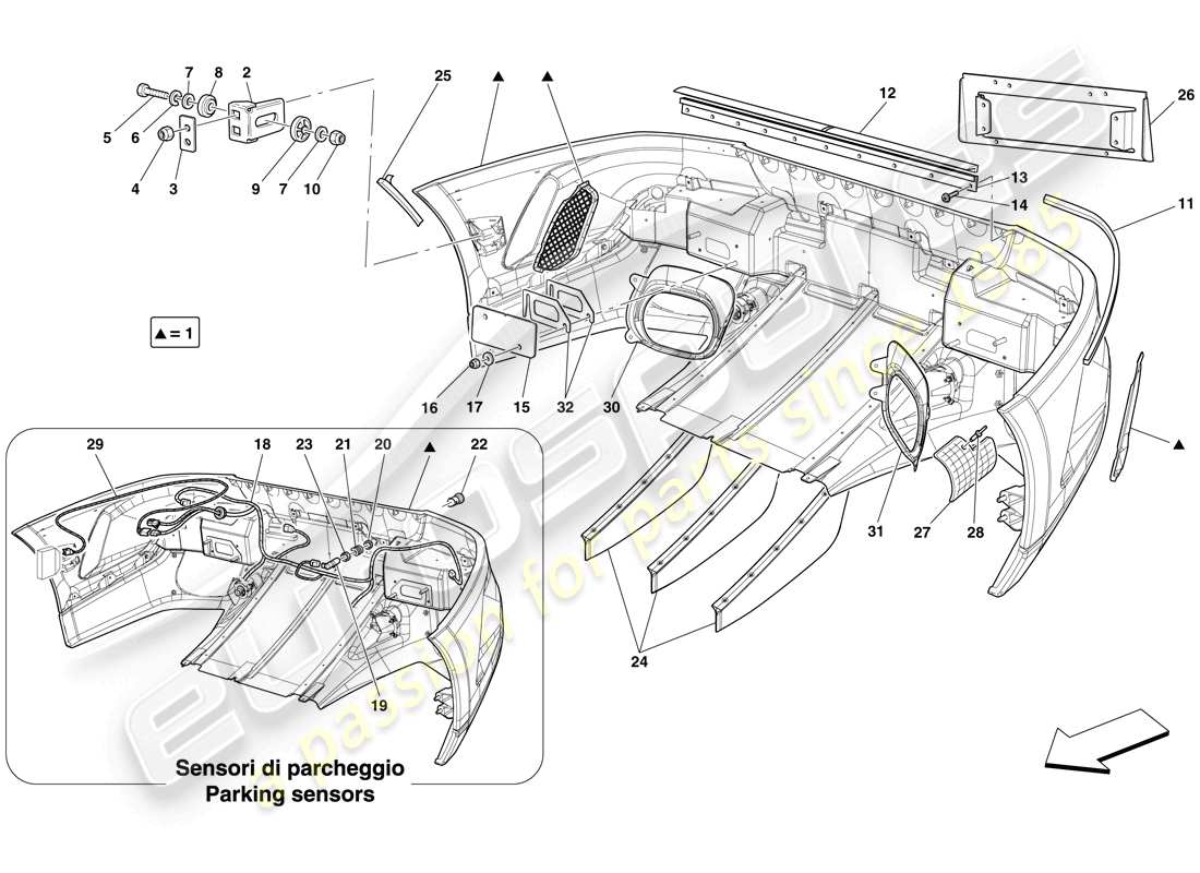 ferrari 599 gto (europe) rear bumper part diagram