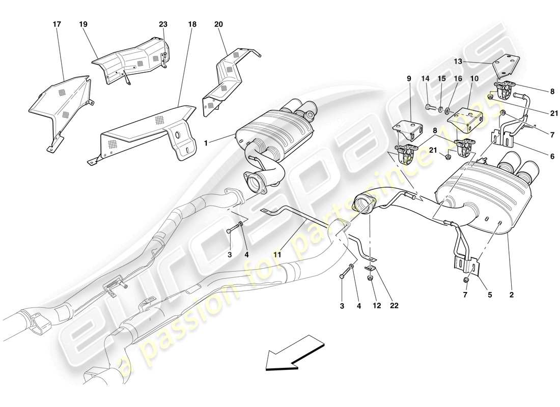 ferrari 599 gto (europe) rear exhaust system part diagram