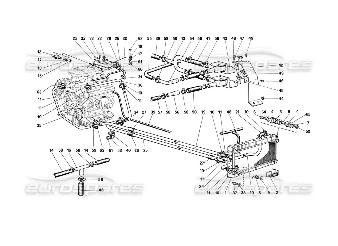 ferrari 308 (1981) gtbi/gtsi cooling system parts diagram