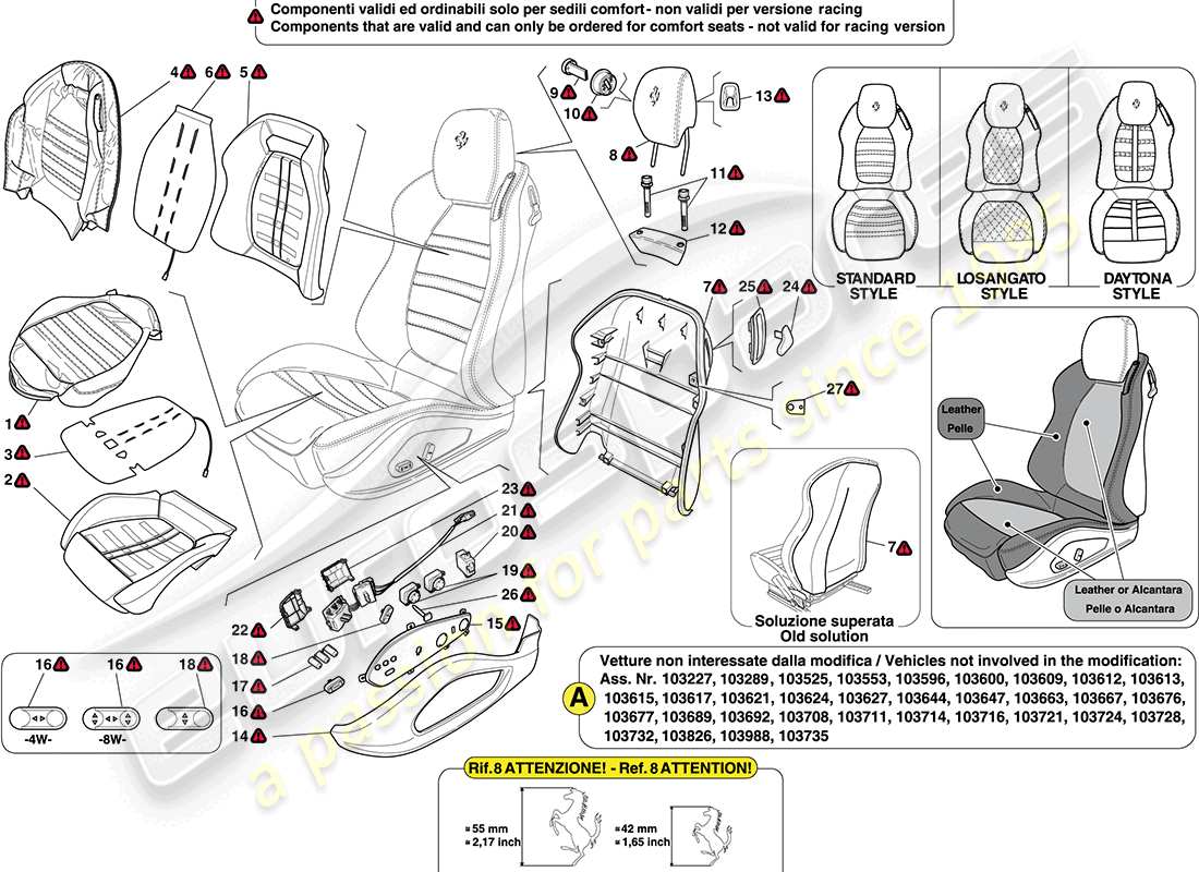 ferrari california (europe) front seat - trim and accessories parts diagram