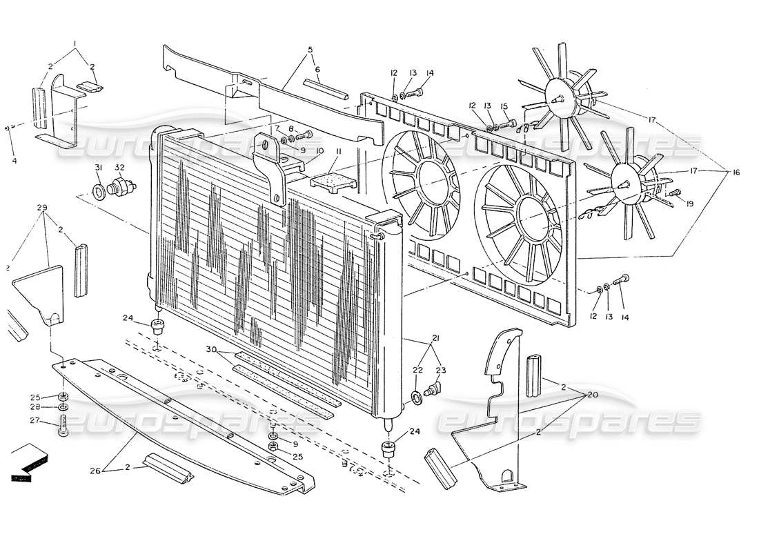 maserati ghibli 2.8 (non abs) radiator and cooling fans parts diagram