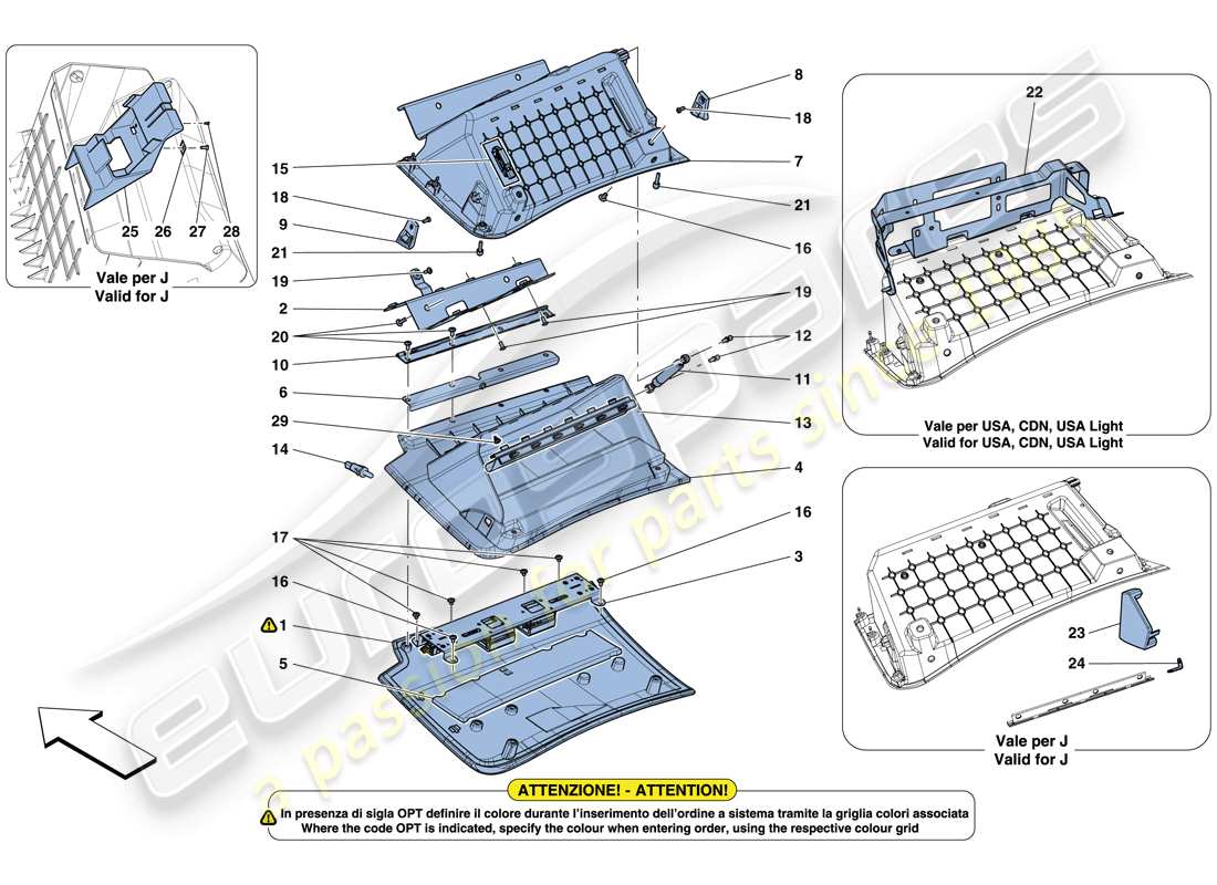 ferrari gtc4 lusso (europe) glove compartment parts diagram