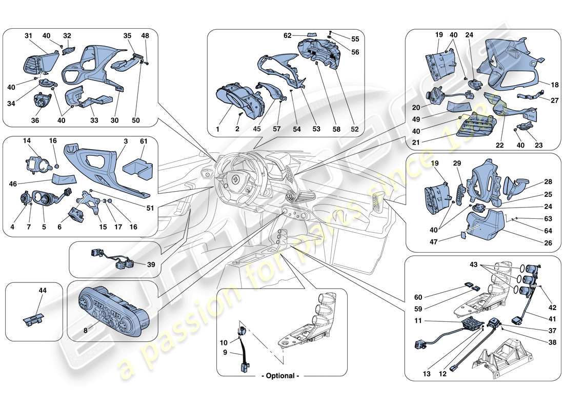 ferrari 458 speciale (usa) dashboard and tunnel instruments part diagram