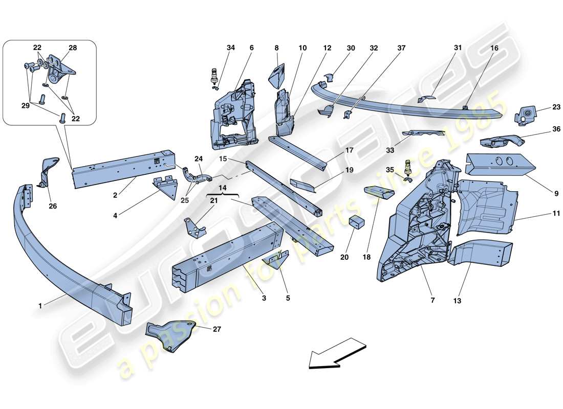 ferrari 458 speciale aperta (usa) chassis - structure, front elements and panels part diagram