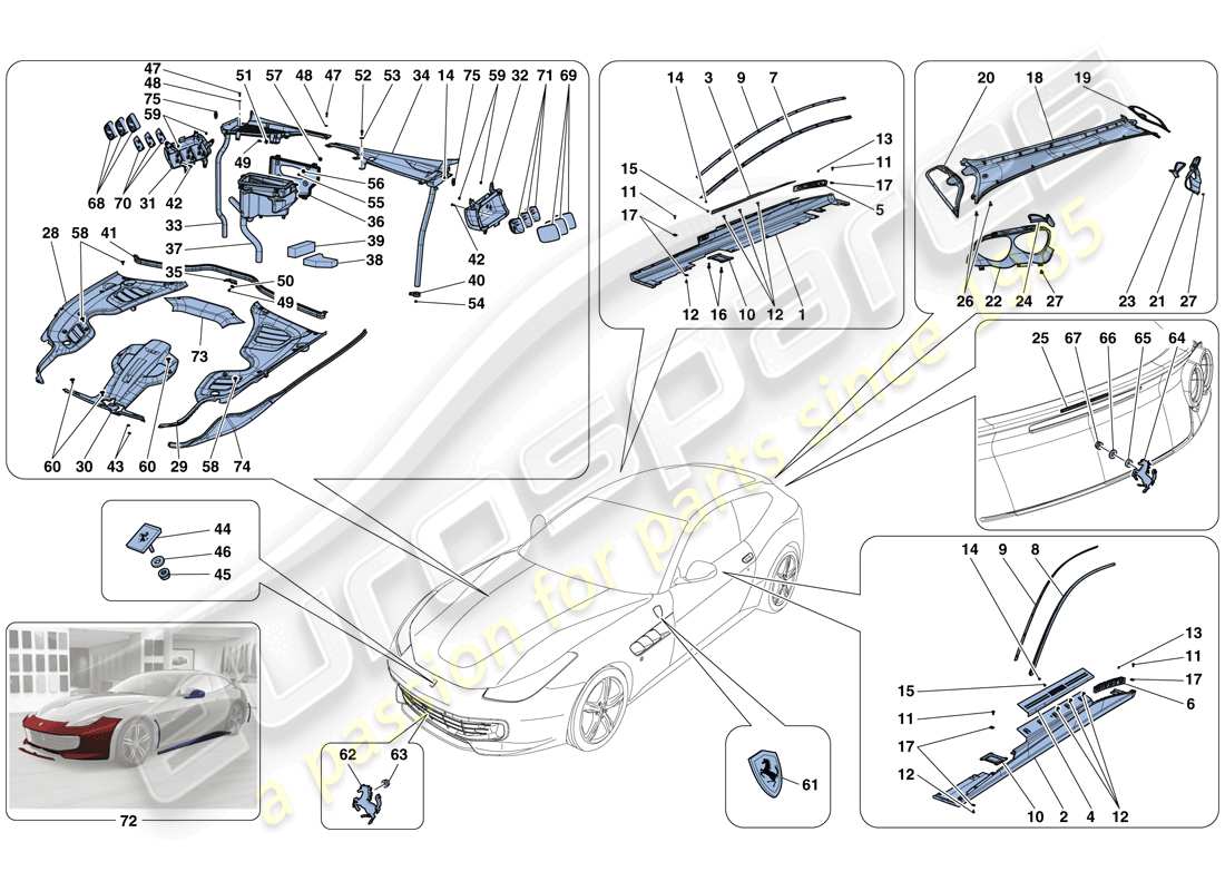 ferrari gtc4 lusso t (rhd) shields - external trim parts diagram