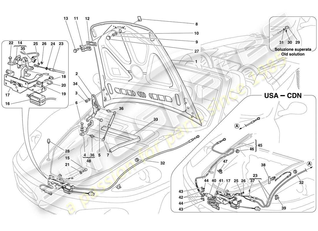 ferrari f430 spider (europe) front lid and opening mechanism part diagram