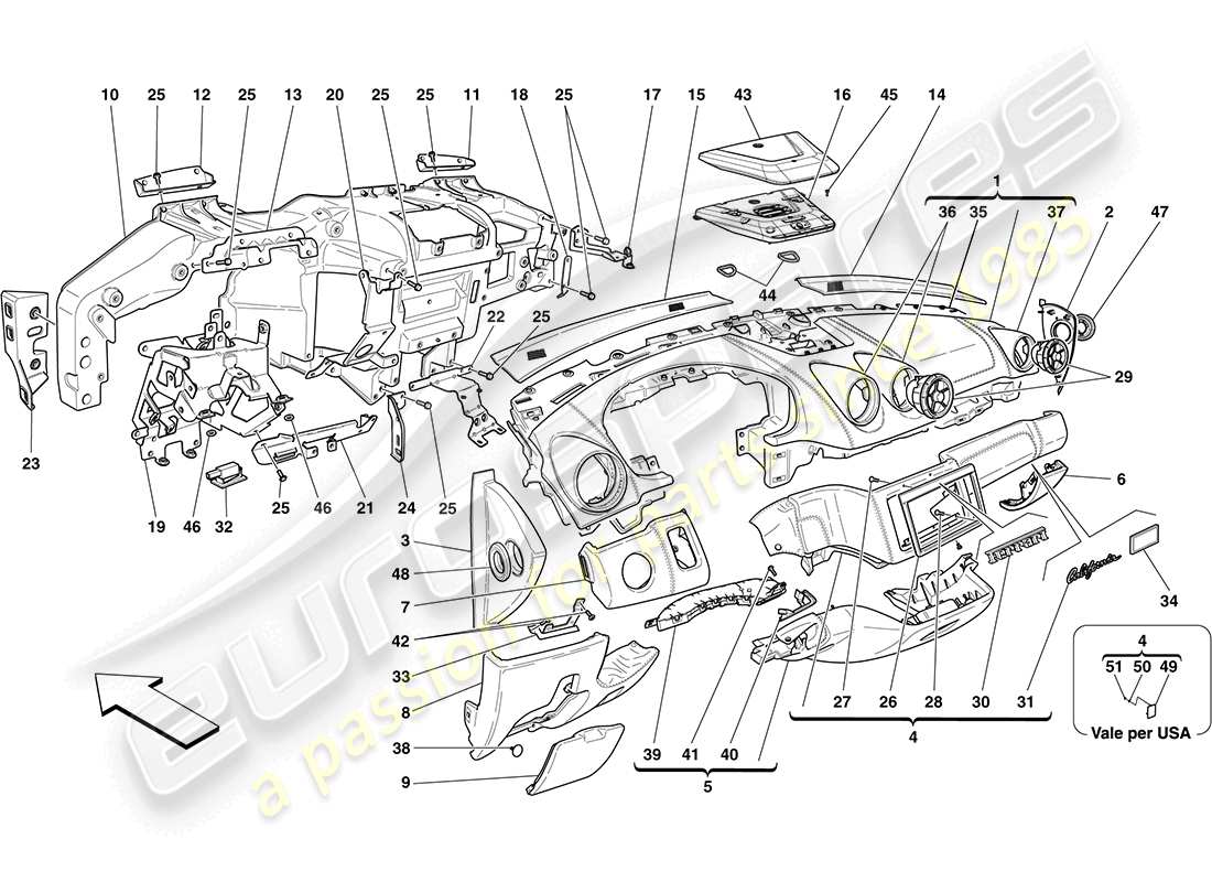 ferrari california (europe) dashboard parts diagram