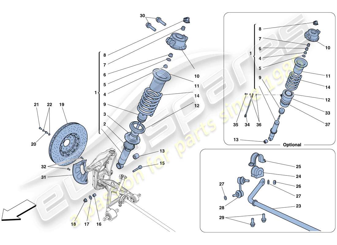 ferrari 458 spider (usa) front suspension - shock absorber and brake disc part diagram