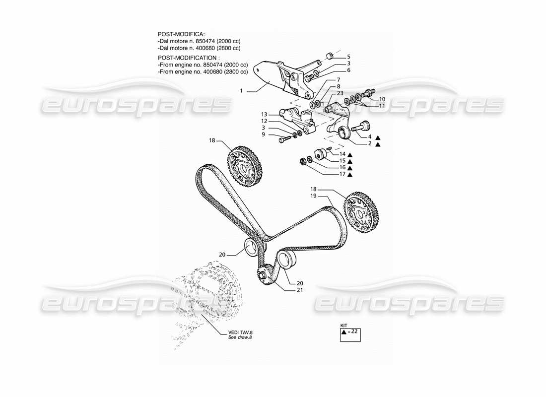 maserati ghibli 2.8 gt (variante) timing with hydraulic tightener parts diagram