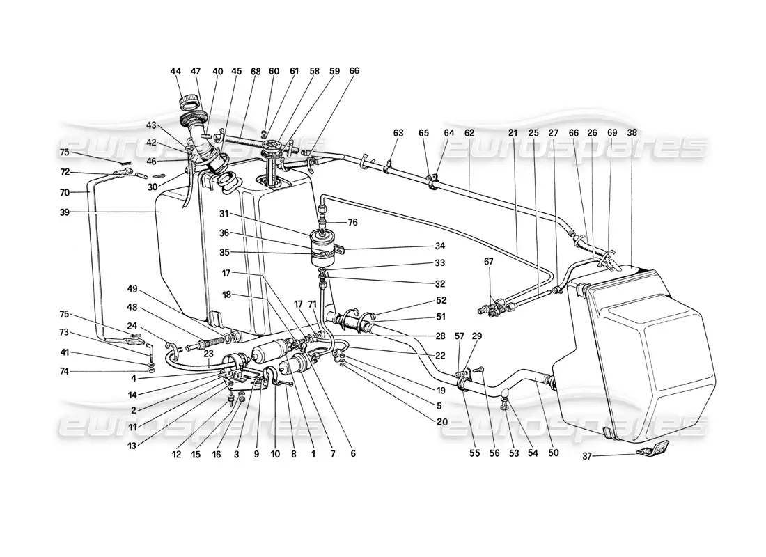 ferrari 208 turbo (1989) fuel pump and pipes parts diagram