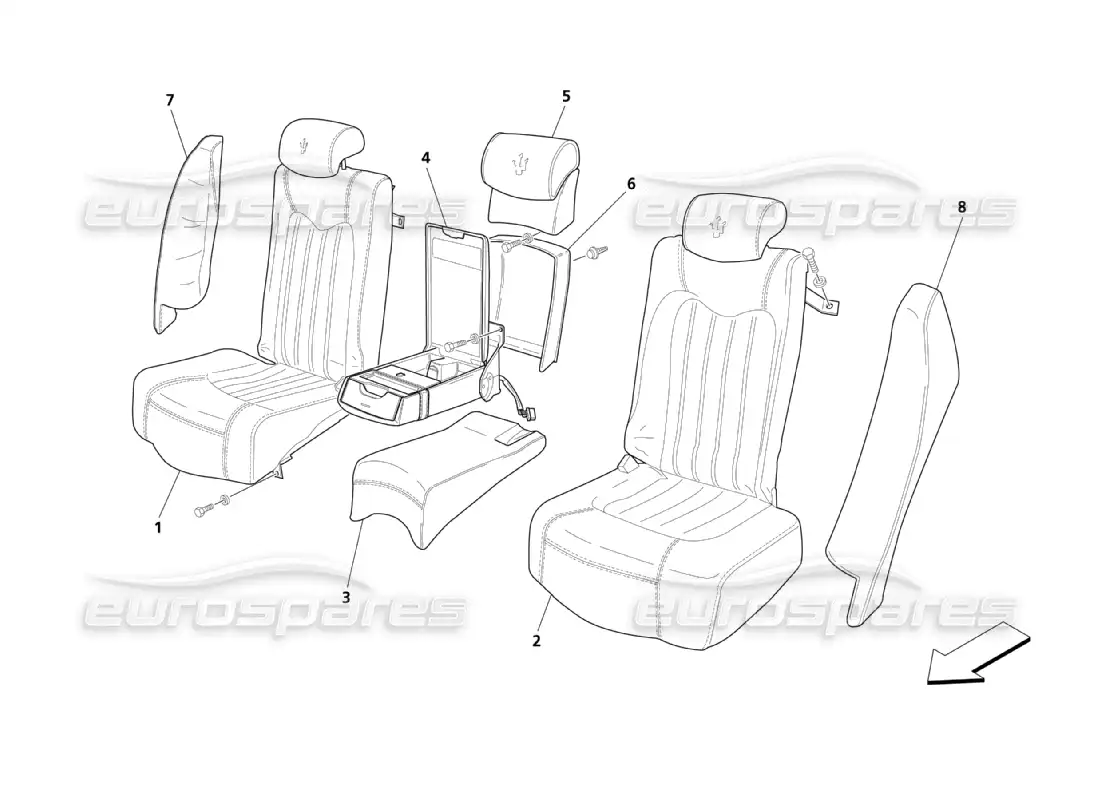 maserati qtp. (2003) 4.2 rear seats: linings parts diagram