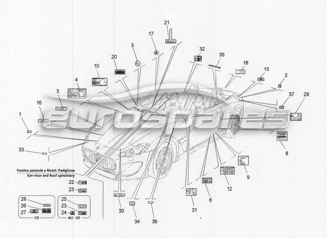 maserati grancabrio mc centenario stickers and labels parts diagram