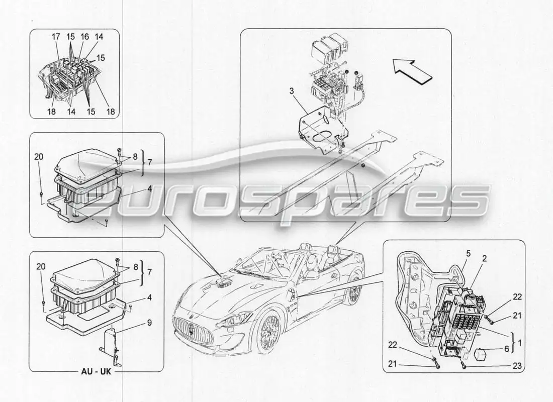 maserati grancabrio mc centenario fuses, relays and boxes parts diagram