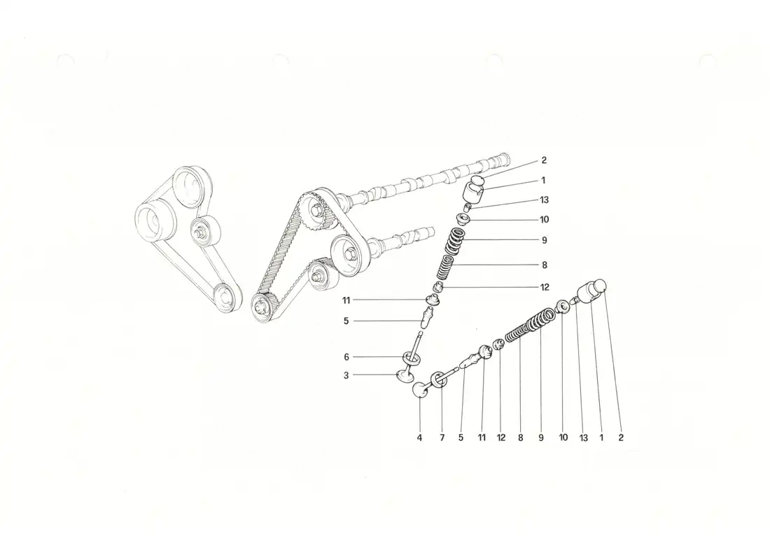 ferrari 208 gtb gts timing system - tappets parts diagram