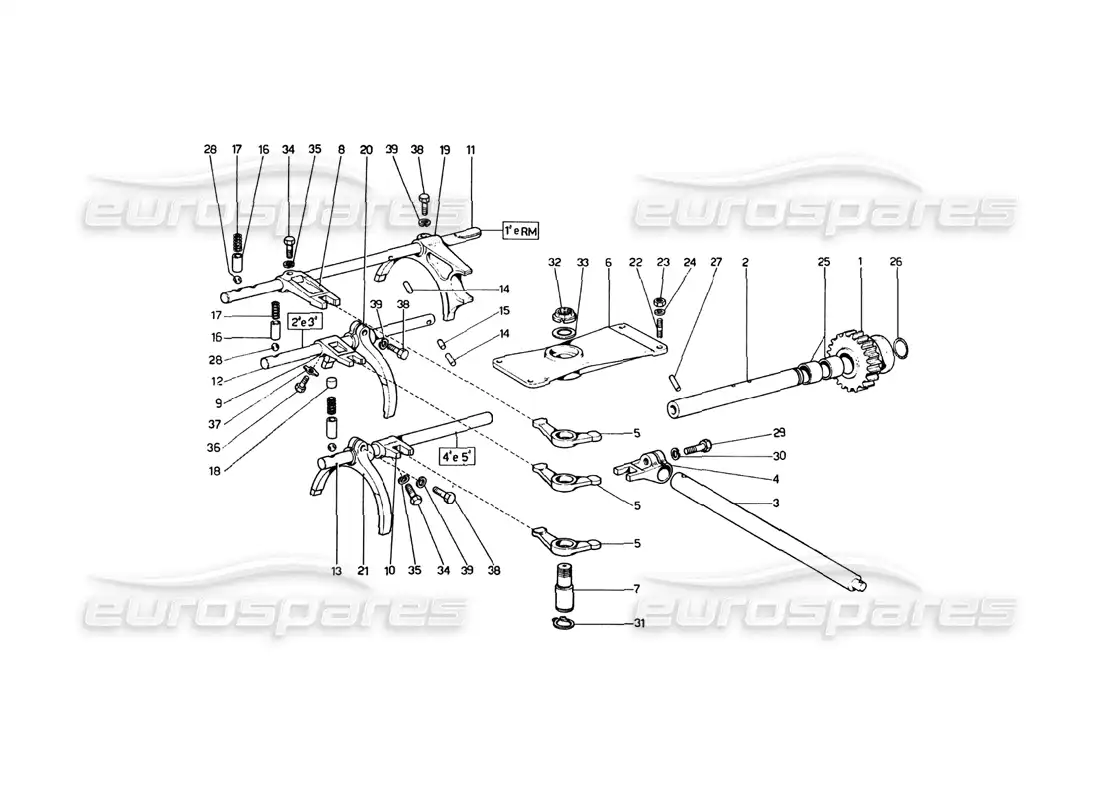 ferrari 246 dino (1975) gearbox inner controls parts diagram