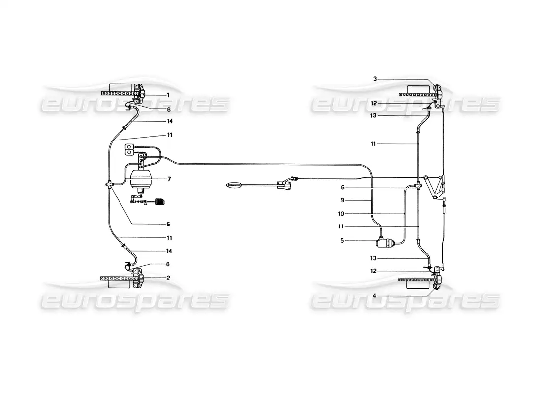 ferrari 246 dino (1975) brake hydraulic system on wheels parts diagram