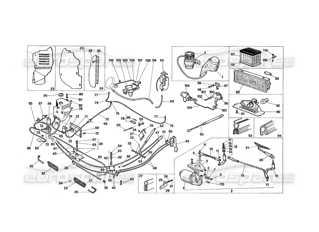 maserati qtp.v8 4.9 (s3) 1979 engine and trunk compartment parts diagram