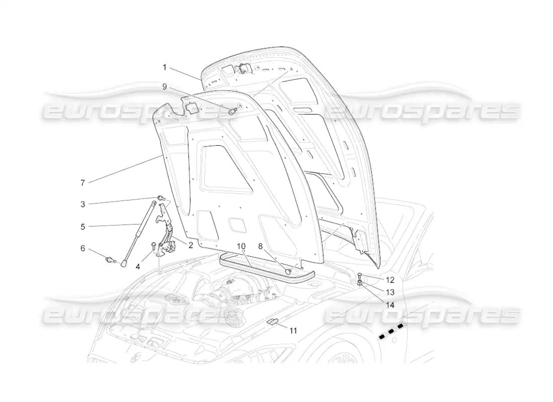 maserati grancabrio (2011) 4.7 front lid parts diagram