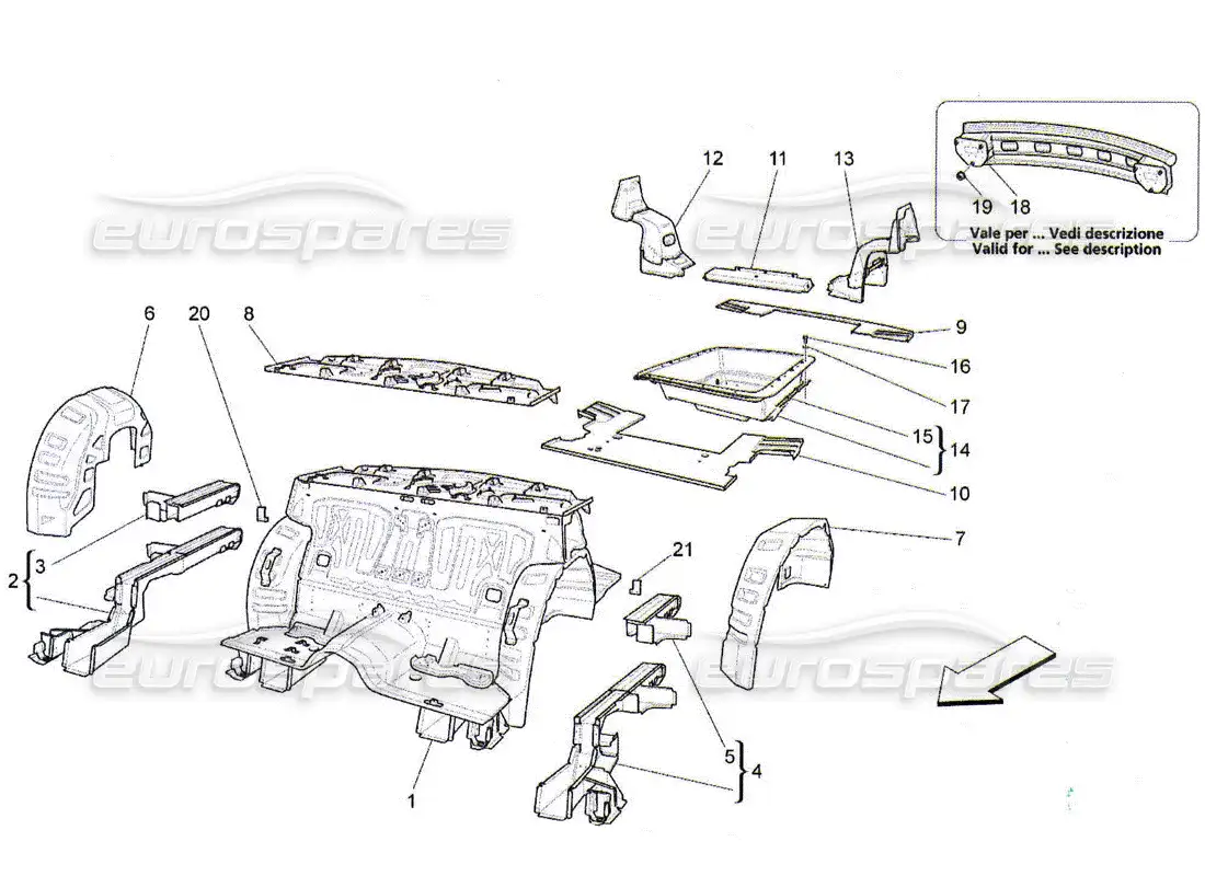 maserati qtp. (2010) 4.2 rear structural frames and sheet panels parts diagram