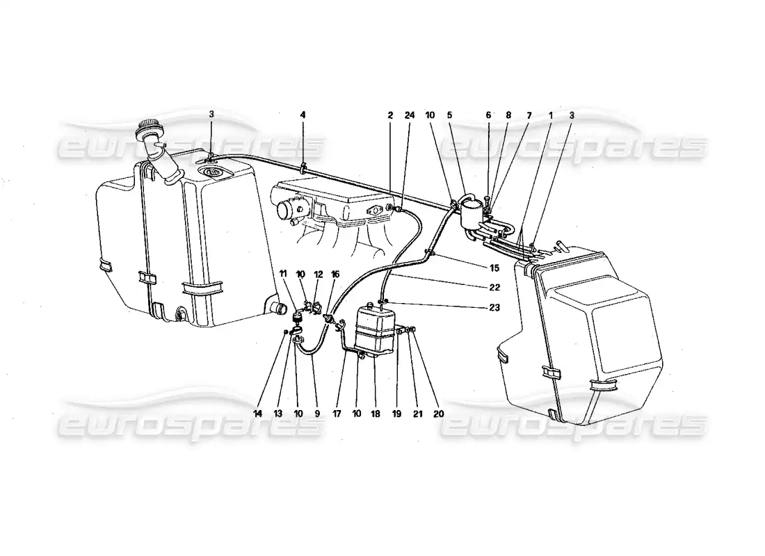 ferrari 328 (1985) antievaporative emission control system (for u.s. and sa version) parts diagram