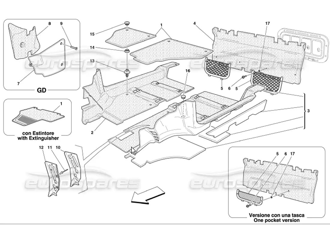 ferrari 360 modena passengers compartment carpets parts diagram