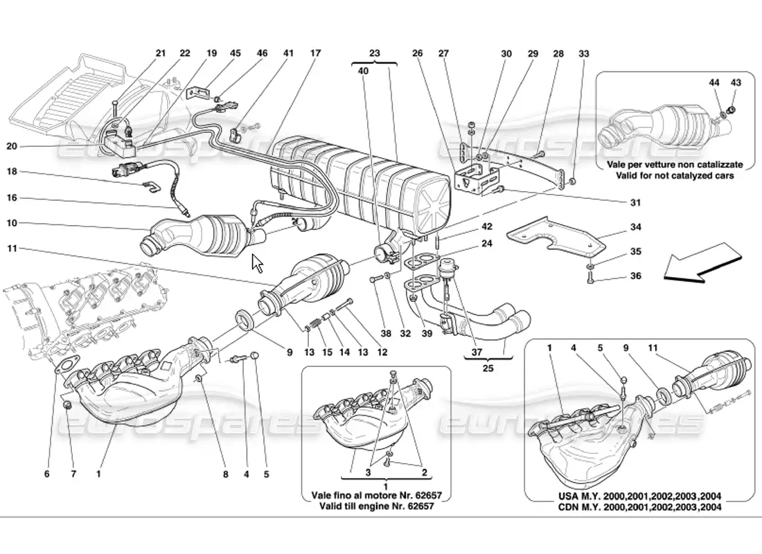 ferrari 360 modena exhaust system parts diagram