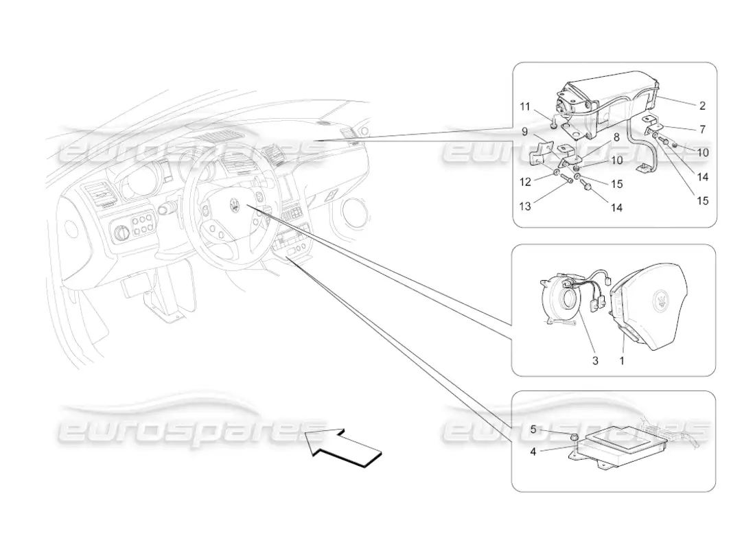 maserati grancabrio (2010) 4.7 front airbag system parts diagram