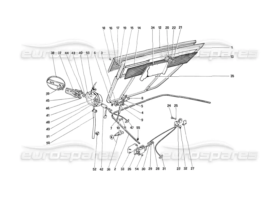 ferrari mondial 8 (1981) engine compartment lid and carpeting parts diagram